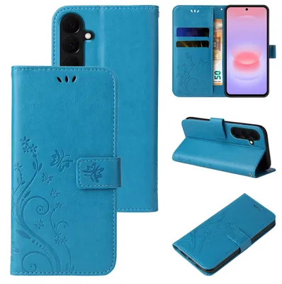Produktbild von Handyhülle für Samsung Galaxy A27 5G Floral Blumen Schmetterling Flip Cover Hülle Case Klapphülle Handytasche Farbe: Blau