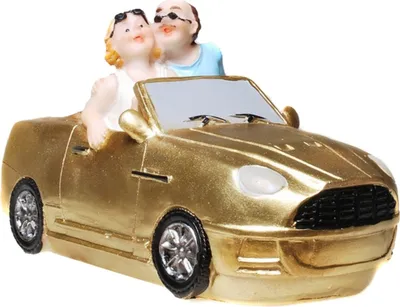 Produktbild von Spardose "Pärchen im goldenen Auto" mit Pfropfen