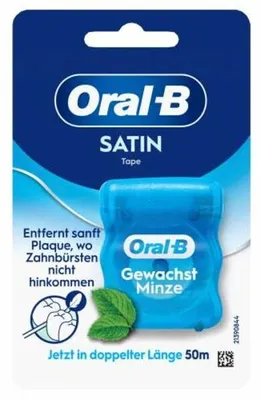 Zdjęcie produktu dla Zestaw 12 sztuk nici dentystycznej Oral-B Satin Tape, woskowana, o smaku miętowym, 50 m