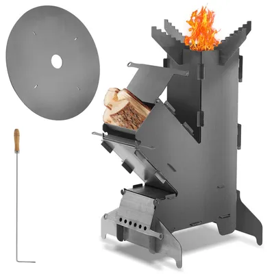 Produktbild von Jopassy Raketenofen Raketenofen mit Feuerstellen-Poker für Camping Dutch Oven Campingkocher Rocket Stove Grillen Hobo Holzofen Feuerplatte 50cm