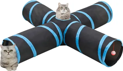 Produktbild von vidaXL Katzentunnel 4-Wege Schwarz und Blau 132 cm Polyester