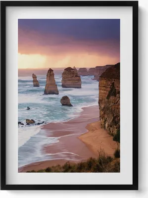 Produktbild von Landschaft einer Klippe am Meer– Wandbild mit Rahmen – Gerahmtes Bild  – Wanddekoration – 50x70 cm –  Schwarz Rahmen
