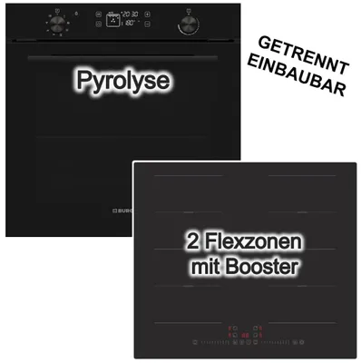 Produktbild von Herdset Backofen 78L Pyrolyse visioTouch von Burg + PKM Induktionskochfeld Flexzonen Booster TouchControl