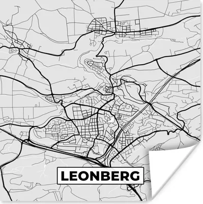 Produktbild von MuchoWow® Poster Karte - Deutschland - Stadtplan - Leonberg 50x50 cm - Wohnzimmerdekoration