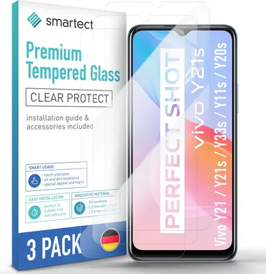 Produktbild von 3x Schutzglas Panzerfolie für Vivo Y21 / Y21s / Y33s / Y11s / Y20s Displayschutz