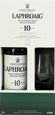Produktbild von Laphroaig Islay Single Malt Scotch Whisky 10 Jahre, 40% Vol. 0,7 l + Glas