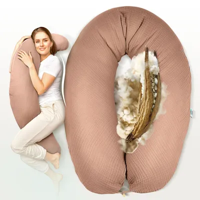 Produktbild von Natur Stillkissen XXL 190x30 cm mit Kapok Füllung Seitenschläferkissen Schwangerschaftskissen Lagerungkissen