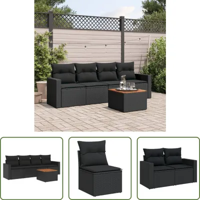 Produktbild von The Living Store 5-tlg. Garten-Sofagarnitur mit Kissen Schwarz Poly Rattan