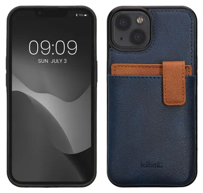 Obrázok produktu pre kalibri Puzdro kompatibilné s Apple iPhone 13 / iPhone 14 - Puzdro na mobilný telefón Kryt na mobilný telefón - Puzdro zo syntetickej kože s odnímateľným držiakom kariet - Tmavo modro hnedé