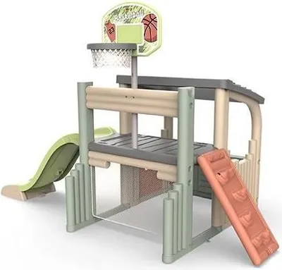 Image de Centre d'activités Multi-Sports SMOBY Life Fun Center, Toboggan 1.50m, Panier de Basket, Cage de Foot, Mur d'Escalade, Anti-UV, 2-12 ans