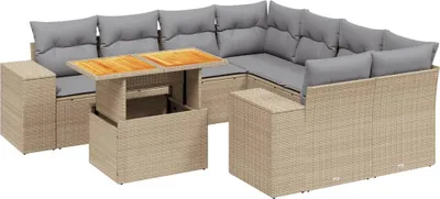 Produktbild von vidaXL 9-tlg. Garten-Sofagarnitur mit Kissen Beige Poly Rattan