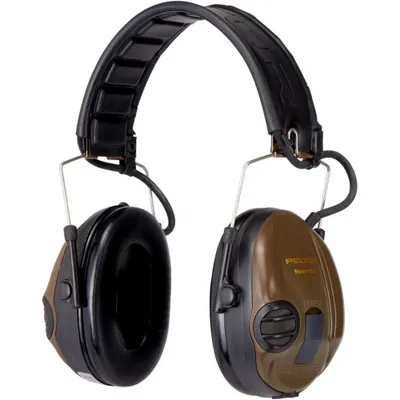 A pair of Peltor SportTac ear defenders against a white background.