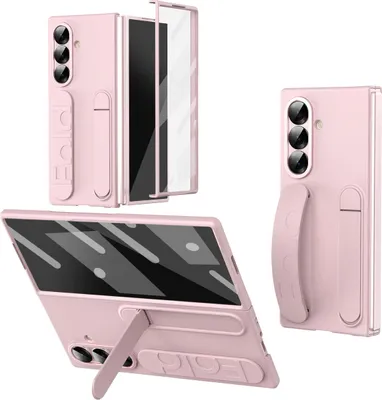 Produktbild von Hülle für Samsung Galaxy Z Fold 7 Vertikale Armbandtasche mit Eingebautem Displayschutz, Griffring, Ständer, Kameraschutz Handyhülle Pink