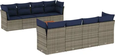 Produktbild von vidaXL 9-tlg. Garten-Sofagarnitur mit Kissen Grau Poly Rattan