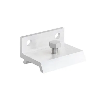 A single silver metal mounting bracket with a bolt is shown against a white background.