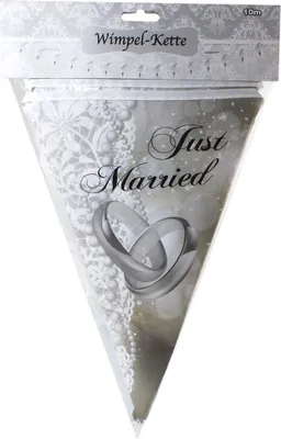 Produktbild von 1 Wimpelgirlande Hochzeit silber weiß grau 10 Meter 15 Wimpel