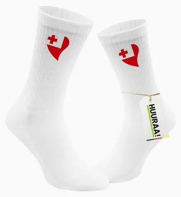 Produktbild von Huuraa Uni Socken Tonga Flagge Herz 42/46 White Baumwolle Tennissocken Geschenkidee