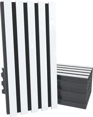 Zdjęcie produktu dla Zestaw 8 sztuk – Panele ścienne akustyczne z płyty HDF "Pole-HALF" | 50x25 cm | Dyfuzja dźwięku | Redukcja hałasu | [Biały, błyszczący plastik, 53 mm]