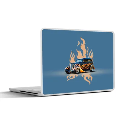 Produktbild von MuchoWow® Laptop Aufkleber Sticker Cover Auto - Oldtimer - Blau - Flammen 30x22 cm - Laptop-Sticker