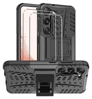 Produktbild von 2in1 Schutz Cover Set für das Samsung Galaxy A35 5G besteht aus 2x 9H Glas Folie Display Schutzfolie und 1x Silikon Case Schutzhülle - Hülle in Schwarz