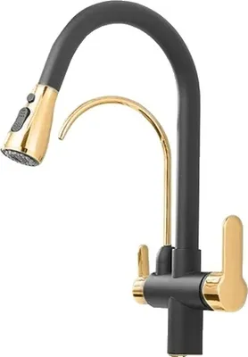 Produktbild von Küchenarmatur, Dual-Handle, 360-Grad-Schwenkauslauf, Schwarz Gold A