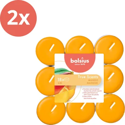 Produktbild von Bolsius - True Scents - Duft-Teelichter - 18 Stück pro Packung - Mango - Vorteilspack - 36 Stücke - 2 Verpackung