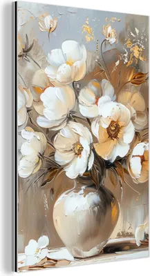Produktbild von MuchoWow Wanddekoration Metall Metallbild Wandkunst 60x90 cm Vase - Blumen - Kunst - Gold MuchoWow Aluminium Gemälde - Wandbilder - Aluminium