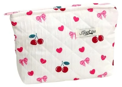 Image de ECarla - Trousse de toilette matelassée avec nœuds cerise