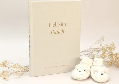 Produktbild von MeinBaby123® Schwangerschaftstagebuch mit Leinenbezug vergoldet, Geschenke für Schwangere, Schwangerschaft, Liebe im Bauch, Schwangerschaft (Leinen)