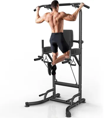 Produktbild von Kraftturm – Multifunktionelle Klimmzugstange und Dip-Station für Krafttraining – Schwarz