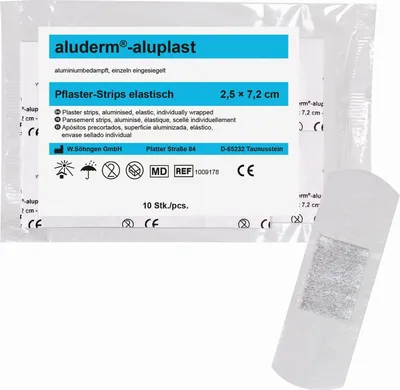 Zdjęcie produktu dla SÖHNGEN® 1009178 plastry aluderm®-aluplast - elastyczne, 2,5x7,2 cm, 10 sztuk