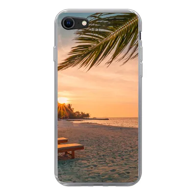 Produktbild von MuchoWow® Handyhülle Schutzhülle Hülle für iPhone SE 2020 Strand - Strandkorb - Sonnenuntergang Silikon Softcase Handy Hülle - Kartenbesitzer