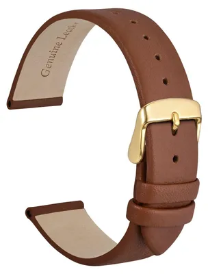 Imagen del producto de Correa de reloj de cuero, 18 mm, color marrón, con cierre dorado, para reloj