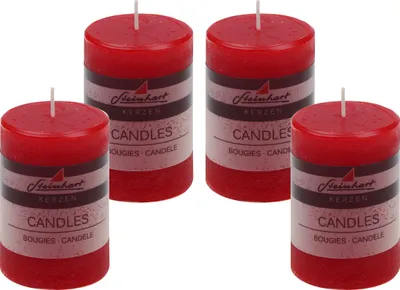 Produktbild von 4er Set Adventskranzkerzen "Raureif" Rubin Rot 80/58 mm