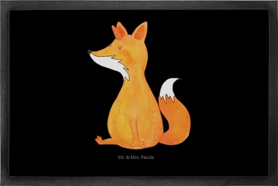Produktbild von Mr. & Mrs. Panda fußmatte Einhorn Fuchs 50 x 75 cm - Schwarz - Geschenk, Unicorn, Schmutzfangmatte, Einhörner, Fußabstreifer, Türvorleger, Füchse, Unicorns, Fuchshörnchen
