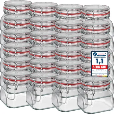 Produktbild von WELLGRO Einmachgläser mit Bügelverschluss eckig 550ml - Gläser