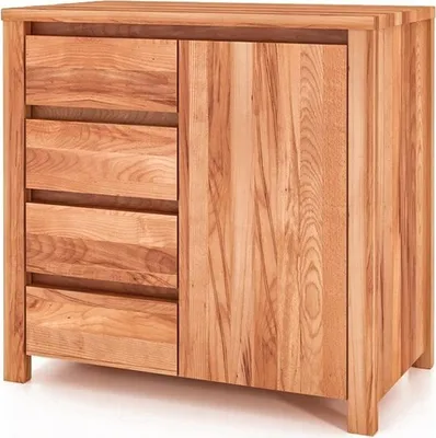 Produktbild von Kommode Tinci aus Kernbuche massiv 80x45x77 mit 1 Tür 4 Schubladen Holzbeinen