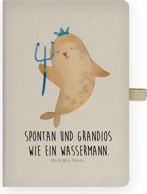 Produktbild von Mr. & Mrs. Panda Journal Sternzeichen Wassermann - Transparent - Geschenk, Nix, Geburtstag Februar, Januar, Meermann, Notizbuch A4 Hardcover, Kladde, Tagebuch, Meer