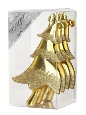 Produktbild von Christbaumschmuck Tannenbäume 14cm Kunststoff 4er Set - Gold