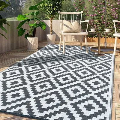Produktbild von Famanu Outdoor-Teppich wetterbeständig, 120 x 180 cm, wasserabweisend, UV-beständig, grau, umkehrbar