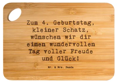 Produktbild von Mr. & Mrs. Panda Schneidebrett Spruch 4. Geburtstag - Transparent - Geschenk, unvergessliche Momente, Holzbrett, schneidbrett, herzlicher, Alter, Spaß, Hackbrett, 4