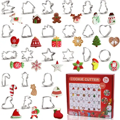 Produktbild von 24-teiliges Set aus Edelstahl für Weihnachtsplätzchenausstecher