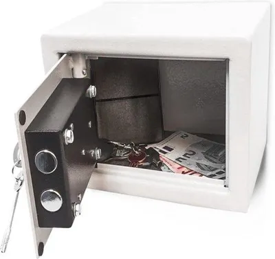 Produktbild von Famanu Mini Safe 17 x 23 x 17 cm - Geldsafe mit Schlüsseln - Hellgrauer Brandschutzsafe