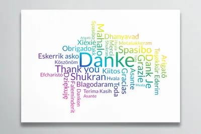 Produktbild von Friendly Fox Dankeskarten, 12x DIN A6 Dankeschön Karten mehrsprachig, Danke Fremdsprachen, Postkarten Danke Karten Set mit Umschlag