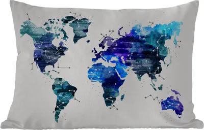 Produktbild von MuchoWow® Outdoor Kissen - Weltkarte - Blau - Sternenhimmel - Kinder - Jungen - Mädchen - 60x40 cm - Wetterfest - Lounge Kissen - Zierkissen - Kissen für Innenräume