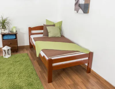 Produktbild von Einzelbett "Easy Premium Line" K1/2n, Buche Vollholz massiv kirschrot lackiert - Liegefläche: 90 x 190 cm