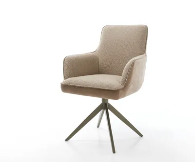 Produktbild von DELIFE Drehstuhl Heira-Flex mit Armlehnen Materialmix Schlamm Kreuzgestell breit Effektfinish Titan 360° drehbar Taschenfederkern
