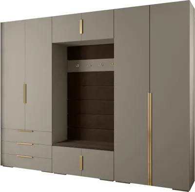 Produktbild von MEBLE KRYSPOL Inova 1 Möbelset Garderobe, 236,7x300x47cm - Kaschmir, Manila 04, Gold