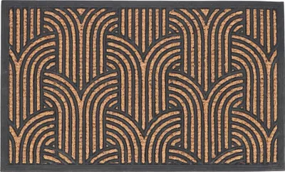 Image de Paillasson rectangulaire art déco en caoutchouc et fibre de coco - Noir/Beige - L 75,5 x l 45,5 cm