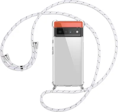 Produktbild von Handykette Backcover-Schutzhülle mit Band (Metall silberfarben) für Google Pixel 6 Pro - weiß/grau